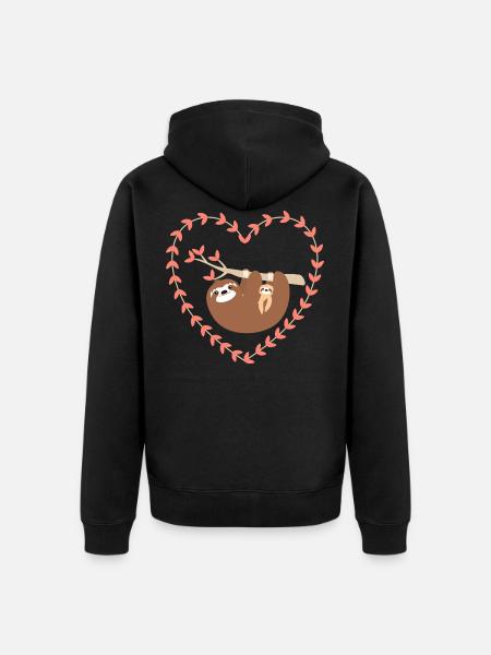 Mutter und Baby Faultier - Unisex Premium Bio Zip Hoodie - Schwarz