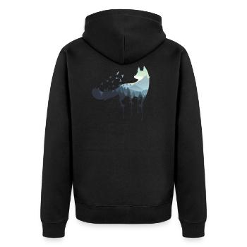 Fuchs Umwelt und Natur - Unisex Premium Bio Zip Hoodie - Schwarz - Hinten - Nico (187cm)