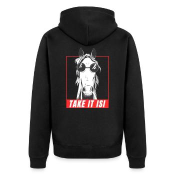 Isländer Spruch Take It Isi I Pferde Reiten - Unisex Premium Bio Zip Hoodie - Schwarz - Hinten - Nico (187cm)