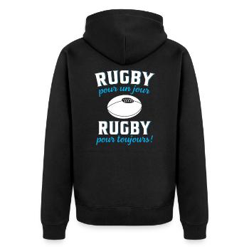 Rugby pour un jour, rugby pour toujours ! - Veste à capuche bio Premium Unisexe - noir - Dos - Nico (187cm)