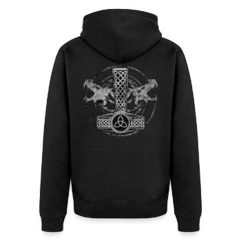Thor's hammer Mjolnir with dragon background - Unisex Premium Organic Zip Hoodie - black - Back - Nico (187cm)