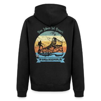 Das Leben ist besser in Wanderschuhen - Unisex Premium Bio Zip Hoodie - Schwarz - Hinten - Nico (187cm)