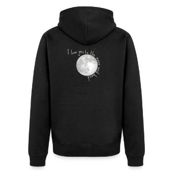 bis zum Mond und zurück - Unisex Premium Bio Zip Hoodie - Schwarz - Hinten - Nico (187cm)