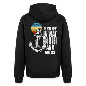 Plattdeutsch Schiet di wat un klei mi ann Mors - Unisex Premium Bio Zip Hoodie - Schwarz - Hinten - Nico (187cm)