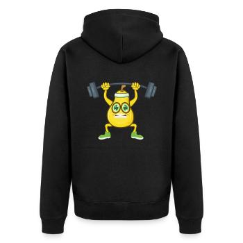 Fitness Sport Birne - Unisex Premium Bio Zip Hoodie - Schwarz - Hinten - Nico (187cm)