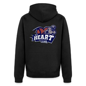 Football, Football Football Spiele, Defense Line - Unisex Premium Bio Zip Hoodie - Schwarz - Hinten - Nico (187cm)