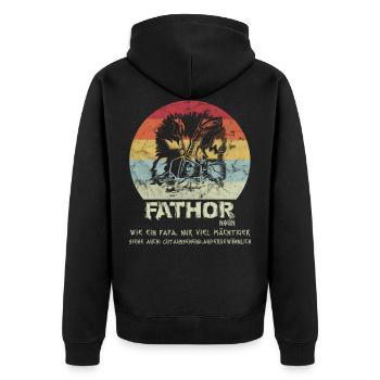 FATHOR Geschenkidee Vatertag - Unisex Premium Bio Zip Hoodie - Schwarz - Hinten - Nico (187cm)