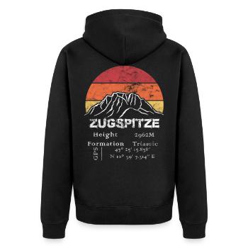 ZUGSPITZE BERG WANDERN BERGSTEIGEN HIKEN - Unisex Premium Bio Zip Hoodie - Schwarz - Hinten - Nico (187cm)