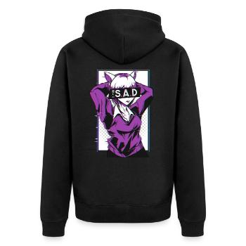 Senpai Sad Girl Anime Manga E Girl Notice Me - Unisex Premium Bio Zip Hoodie - Schwarz - Hinten - Nico (187cm)