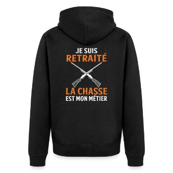 je suis retraité la chasse est mon métier chasseur - Veste à capuche bio Premium Unisexe - noir - Dos - Nico (187cm)