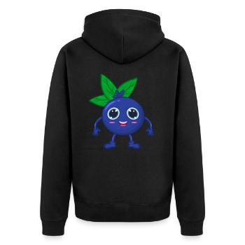 Heidelbeere Blaubeere - Unisex Premium Bio Zip Hoodie - Schwarz - Hinten - Nico (187cm)