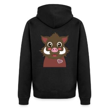 Wildschwein Comic - Unisex Premium Bio Zip Hoodie - Schwarz - Hinten - Nico (187cm)
