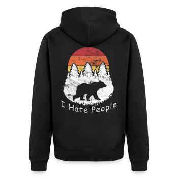 Vintage I hate people - bear camping hiking - Unisex Premium Bio Zip Hoodie - Schwarz - Hinten - Nico (187cm)
