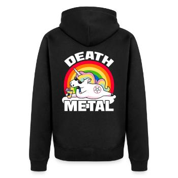 Einhorn Death Metal - Unisex Premium Bio Zip Hoodie - Schwarz - Hinten - Nico (187cm)