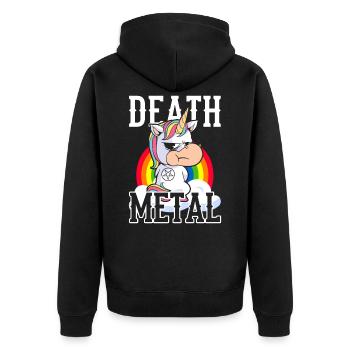 Einhorn Death Metal - Unisex Premium Bio Zip Hoodie - Schwarz - Hinten - Nico (187cm)