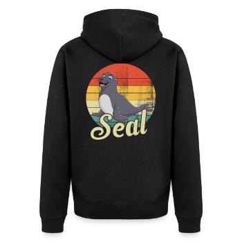Seehund-Meerestier - Unisex Premium Bio Zip Hoodie - Schwarz - Hinten - Nico (187cm)