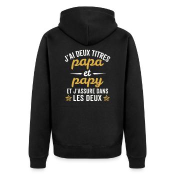 J'ai deux titres papa et papy - Veste à capuche bio Premium Unisexe - noir - Dos - Nico (187cm)