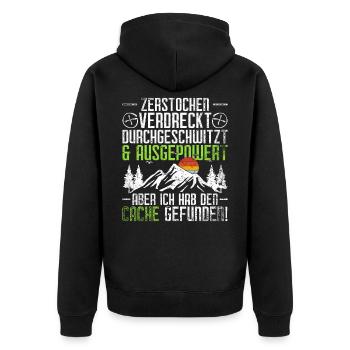 Geocache Geocaching - Unisex Premium Bio Zip Hoodie - Schwarz - Hinten - Nico (187cm)