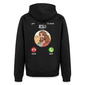 Jésus appelle - Jésus appelle un cadeau drôle - Veste à capuche bio Premium Unisexe - noir - Dos - Nico (187cm)
