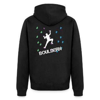 Bouldern Klettern Kletterer - Unisex Premium Bio Zip Hoodie - Schwarz - Hinten - Nico (187cm)