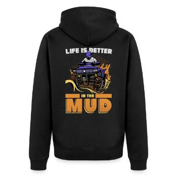 Quad, Quad Schmutz, Quads - Unisex Premium Bio Zip Hoodie - Schwarz - Hinten - Nico (187cm)