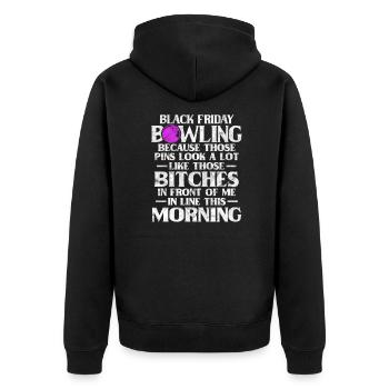 Bowling Black Friday - Unisex Premium Bio Zip Hoodie - Schwarz - Hinten - Nico (187cm)