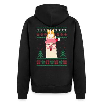 Corgi Weihnachten, Lama, Corgi Lama - Veste à capuche bio Premium Unisexe - noir - Dos - Nico (187cm)