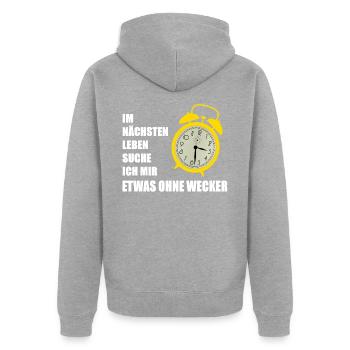 etwas ohne Wecker - Unisex Premium Bio Zip Hoodie - Grau meliert - Hinten - Nico (187cm)