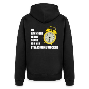 etwas ohne Wecker - Unisex Premium Bio Zip Hoodie - Schwarz - Hinten - Nico (187cm)