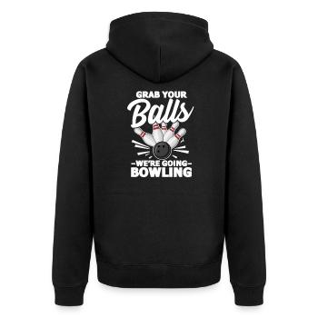 Bowling - Unisex Premium Bio Zip Hoodie - Schwarz - Hinten - Nico (187cm)