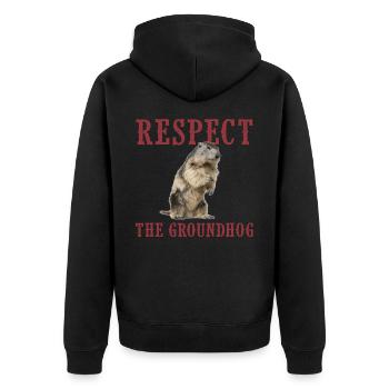 groundhog day, Murmeltiertag 2021, Schatten - Unisex Premium Bio Zip Hoodie - Schwarz - Hinten - Nico (187cm)