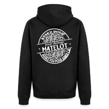Homme doué fou matelot. Cadeau humour marin mer - Veste à capuche bio Premium Unisexe - noir - Dos - Nico (187cm)