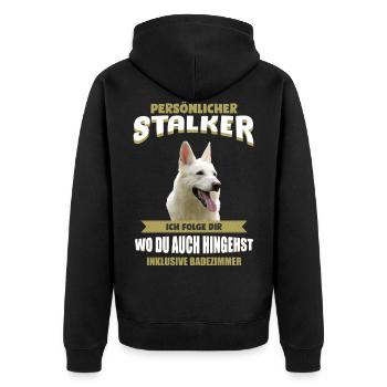 Weisser Schäferhund Shirt - Weisser Schäferhund - Unisex Premium Bio Zip Hoodie - Schwarz - Hinten - Nico (187cm)