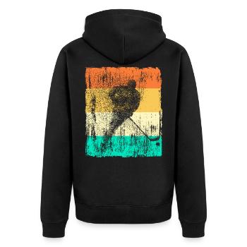 Eishockey Ice Hockey Retro Vintage Design Geschenk - Unisex Premium Bio Zip Hoodie - Schwarz - Hinten - Nico (187cm)