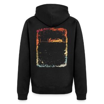 KFZ Mechaniker Herzschlag Geschen - Unisex Premium Bio Zip Hoodie - Schwarz - Hinten - Nico (187cm)