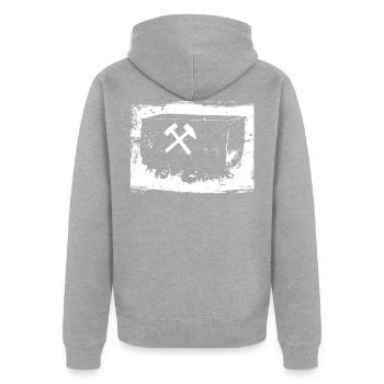 Bergbau Bergmann Lore Ruhrgebiet - Unisex Premium Bio Zip Hoodie - Grau meliert - Hinten - Nico (187cm)