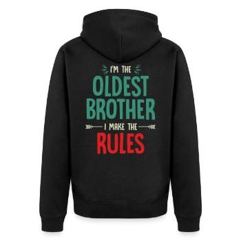 Geschwister, Geschwister älteste, mittleres Kind - Unisex Premium Bio Zip Hoodie - Schwarz - Hinten - Nico (187cm)