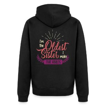 Geschwister, Geschwister mittleres Kind, ältestes - Unisex Premium Bio Zip Hoodie - Schwarz - Hinten - Nico (187cm)