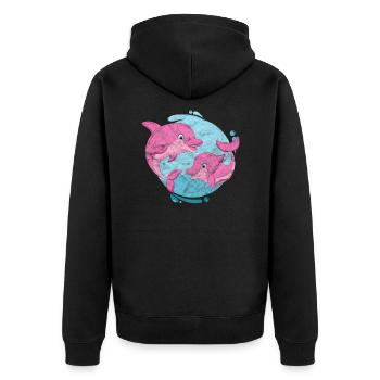 Delfin - Unisex Premium Bio Zip Hoodie - Schwarz - Hinten - Nico (187cm)