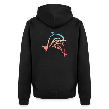 Delfin - Unisex Premium Bio Zip Hoodie - Schwarz - Hinten - Nico (187cm)