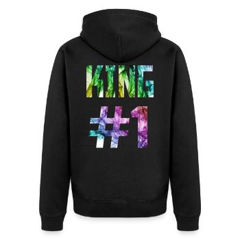 KING 01, King # 1, Queen Design dans le magasin - Veste à capuche bio Premium Unisexe - noir - Dos - Nico (187cm)