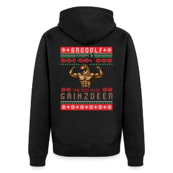 Christmas Gym, Christmas Gym Gainzdeer, - Unisex Premium Bio Zip Hoodie - Schwarz - Hinten - Nico (187cm)