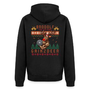 Christmas Gym, Christmas Gym ugly gym, Gainzdeer - Unisex Premium Bio Zip Hoodie - Schwarz - Hinten - Nico (187cm)