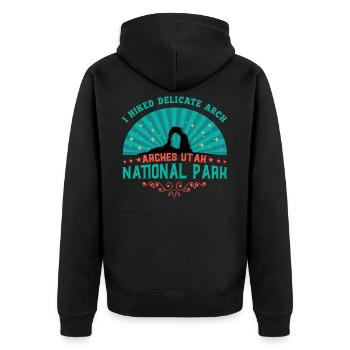 Arches National Park, Arches National Park Hiking - Unisex Premium Organic Zip Hoodie - black - Back - Nico (187cm)