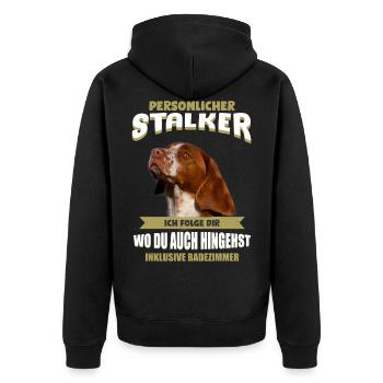 Epagneul Breton Tshirt - Epagneul Breton Hund - Unisex Premium Bio Zip Hoodie - Schwarz - Hinten - Nico (187cm)