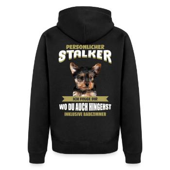 Yorkshire Terrier Tshirt - Yorkshire Terrier Hund - Unisex Premium Bio Zip Hoodie - Schwarz - Hinten - Nico (187cm)
