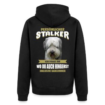 Bearded Collie Tshirt - Bearded Collie Hund Shirt - Unisex Premium Bio Zip Hoodie - Schwarz - Hinten - Nico (187cm)