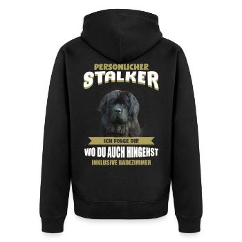 Neufundländer Tshirt - Neufundländer Hund Shirt - Unisex Premium Bio Zip Hoodie - Schwarz - Hinten - Nico (187cm)