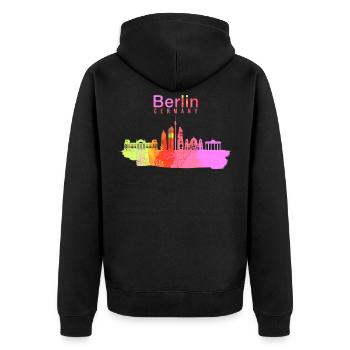 Berlin, Germany - Unisex Premium Organic Zip Hoodie - black - Back - Nico (187cm)