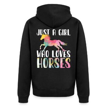 Just A Girl Who Loves Horses Horse Riding Spurch - Unisex Premium Organic Zip Hoodie - black - Back - Nico (187cm)
